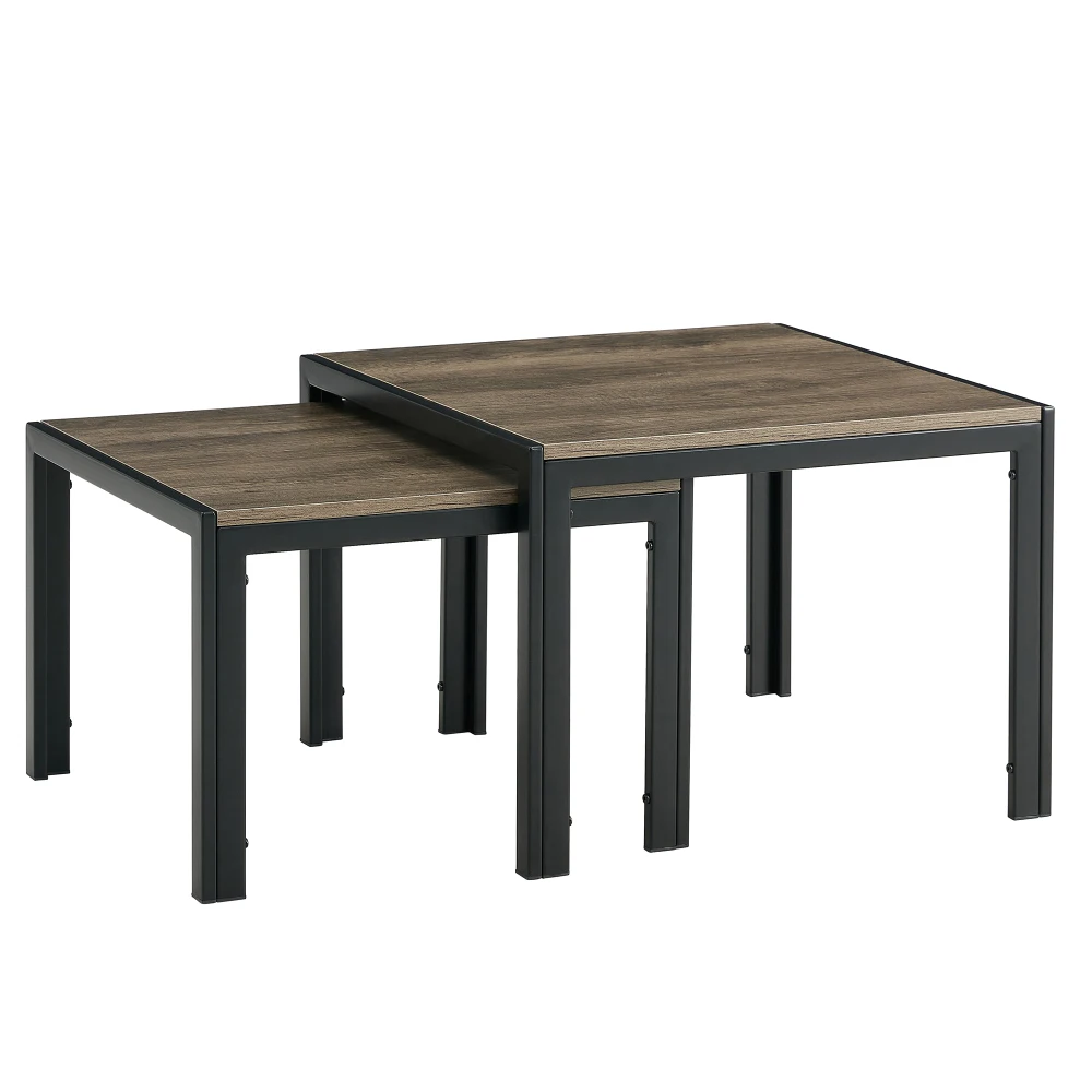 Nesting Coffee Table Set of 2, Square Modern Stacking Table with Wood Finish for Living Room, Oak Grey 6