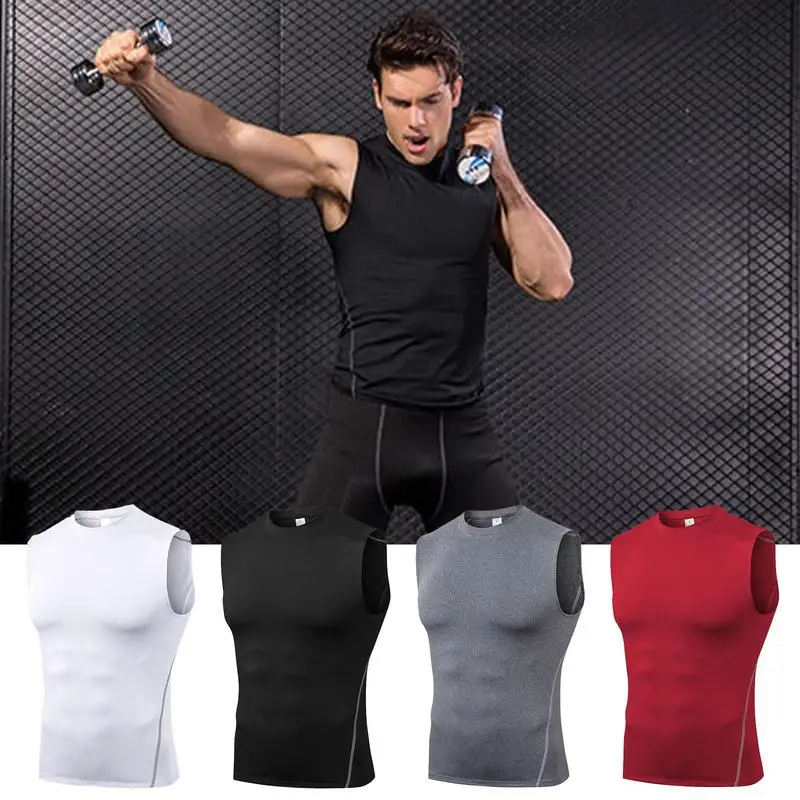 Sleeveless Compression Top Breathable Tight Training Tank Top for Men Elastic Quick Drying Fitness Tank Top Workout Tight TShirt hot selling hot selling sexy tribal print backless sleeveless tight fitting and graceful girl s dress with quick hair