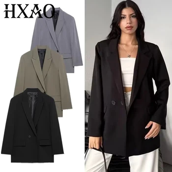 HXAO Women's Blazer Spring Office Wear Woman Outerwears Black Green Gray Blazer Long Sleeve Coats Blazers Fitted Suit Jacket 066 1