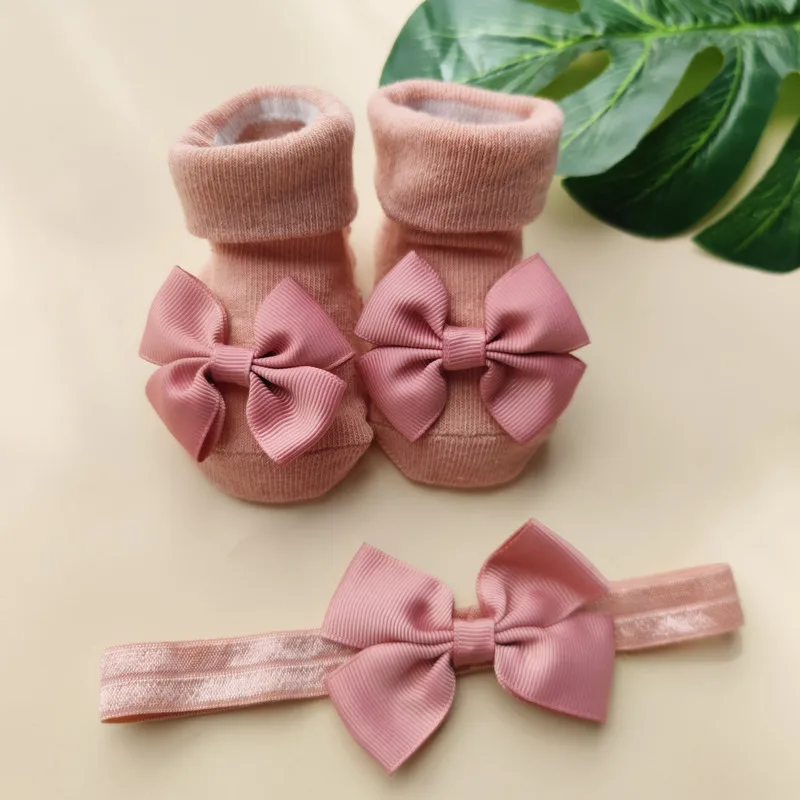 2Pcs/Set Baby Girls Headband + Socks Set 0-12 Months Cute Toddler Princess Socks Autumn Infant Bowknot