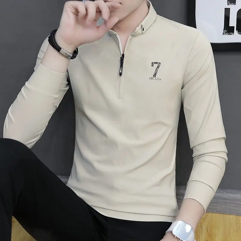 

Half-zip POLO Men's Spring Simple Loose Top Printed Slim Fit Long Sleeve Sweatshirts Fashion Letter Pullover