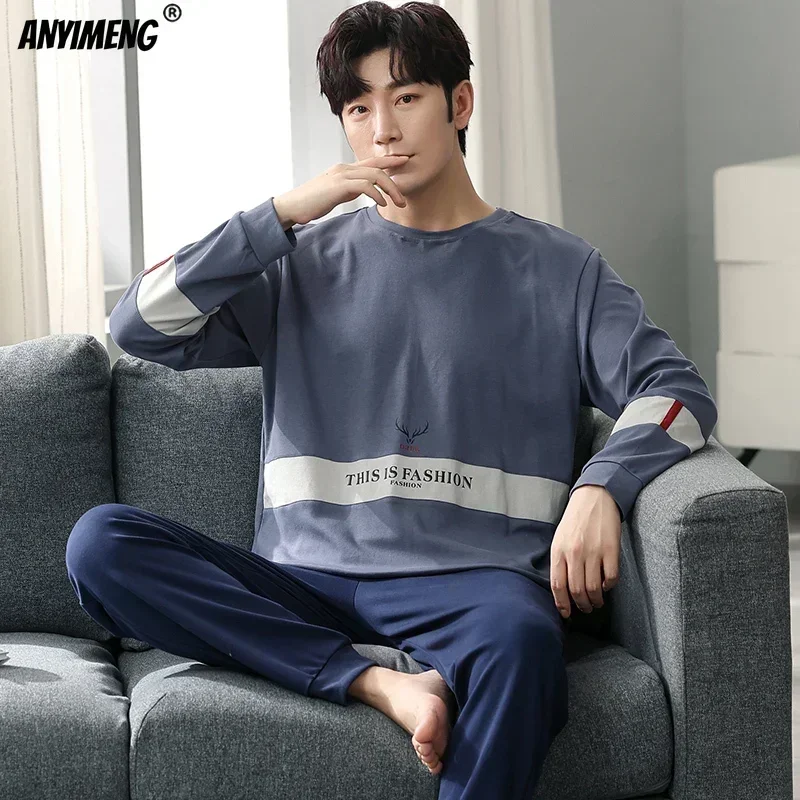Boys Plus Size 4XL Pajama Set Knitted Cotton Autumn Winter Casual Men's Sleepwear pajama sets