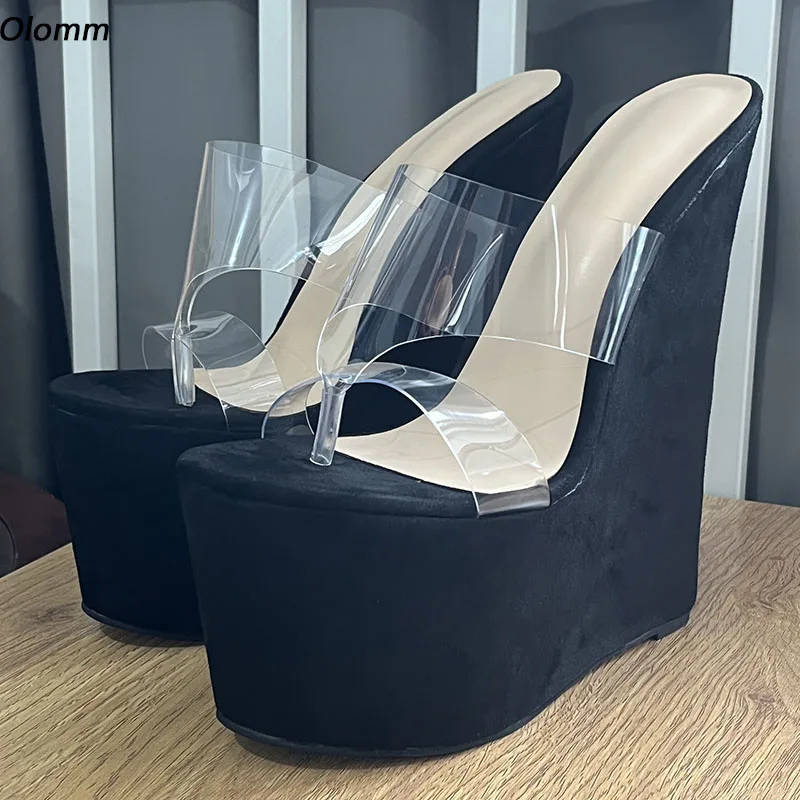 

Olomm New Arrival Women Platform Mules Sandals Flip Flop Sexy Wedges Heel Round Toe Elegant Black Casual Shoes US Plus Size 4-15