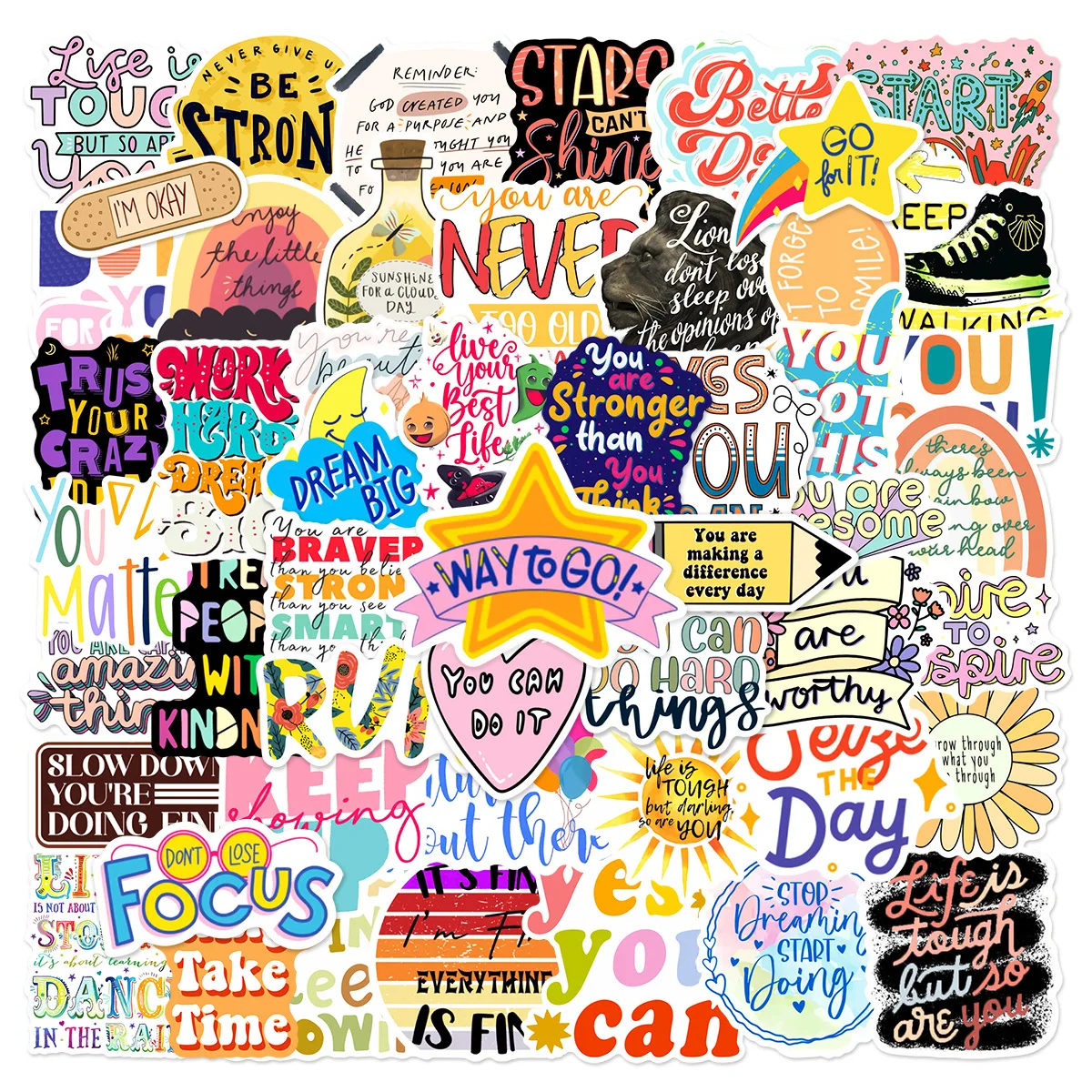 

10/30/50pcs Small Fresh Inspirational English Cartoon Graffiti Sticker Water Cup Mobile Phone Scrapbook Pvc Diy Decal Sticker