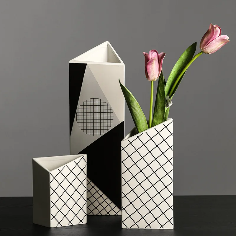 

Nordic art, geometric shape, ceramic vase ornaments, flower arrangers, creative living room, dining tabletop, home decorations