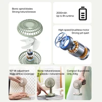 KINSCOTER Ventilateur de bureau vintage 2000mAh 90 °   Mini ventilateur rechargeable inclinable et réglable, 5 vitesses, pour la maison/le bureau/les étudiants/les cadeaux 2