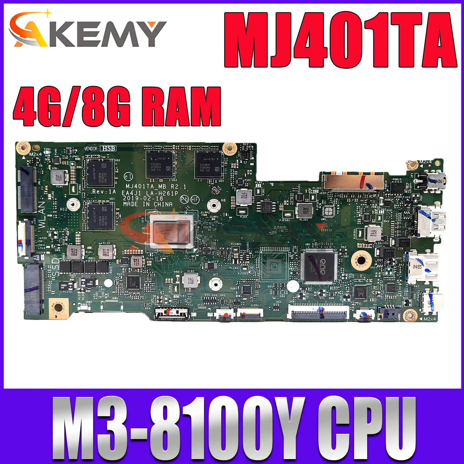 

MJ401TA Mainboard For ASUS ImagineBook MJ401T MJ401TA Laptop Motherboard EA4J1 LA-H261P M3-8100Y 4GB 8GM RAM 60NB0MA0-MB1030
