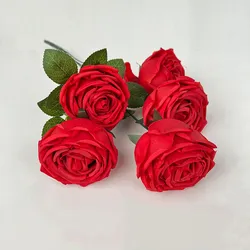 Elegant Artificial Rose Bouquet for Weddings and Home Decor - 5 Roses (Red)