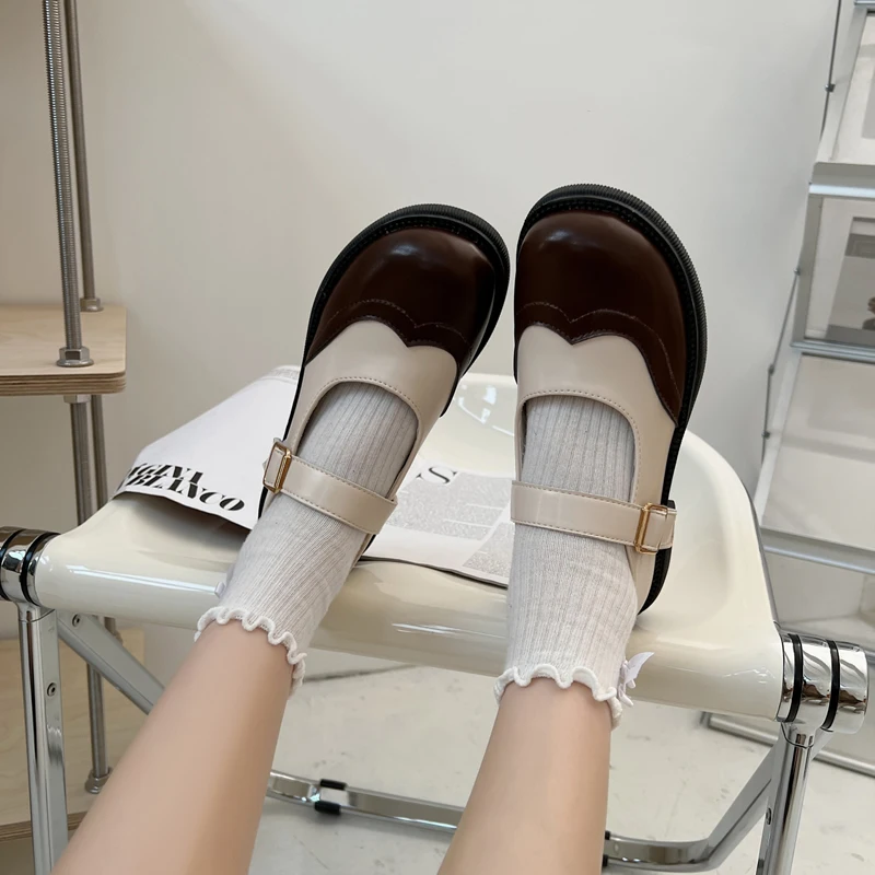 

2023 Women Flats Mary Jane Lolita Shoes Fashion Retro Style Young Lady Round Toe Thick Bottom Single Shoes College Student Shoes
