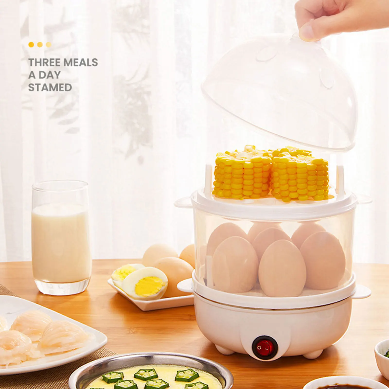 MiniElectricEggBoilerMultifunctional2LayerBreakfastMaker