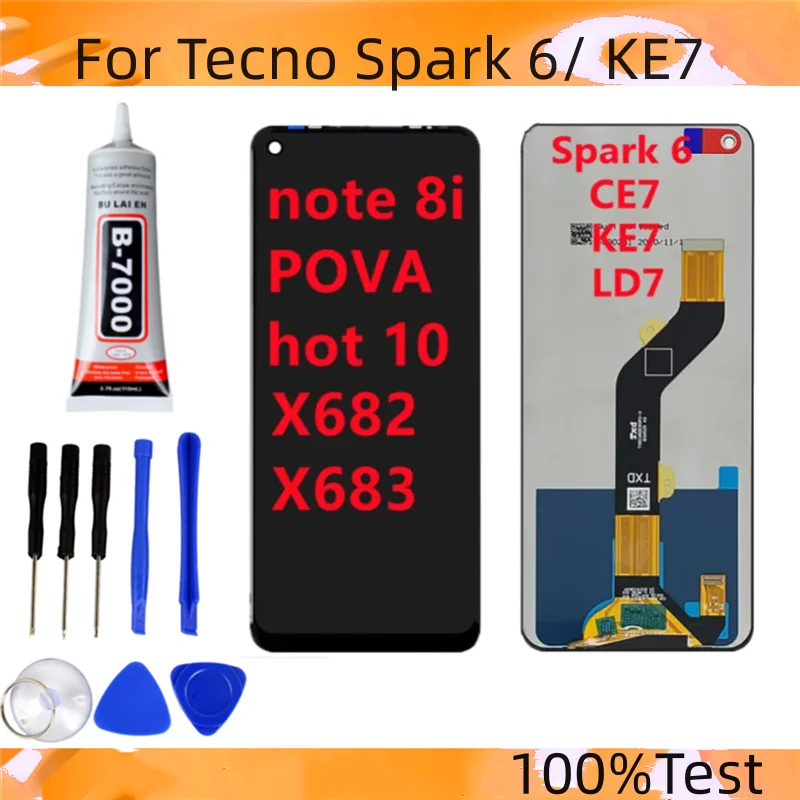 

6.8"For Tecno Spark 6 KE7 /X682 X683 Display LCD Touch Screen Digitizer Assembly For Tecno Camon 16 Pova CE7 KE7 LD7 Display