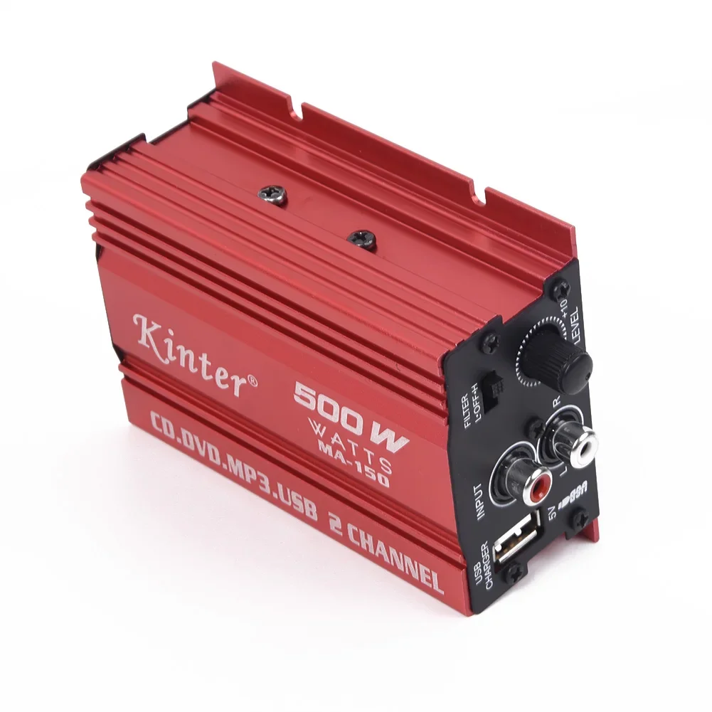 Car 12V 500W 2 Channels Mini Hi-Fi Stereo Audio Amp Subwoofer Aluminum Alloy Red LED Indicator Overload Protection Car Part
