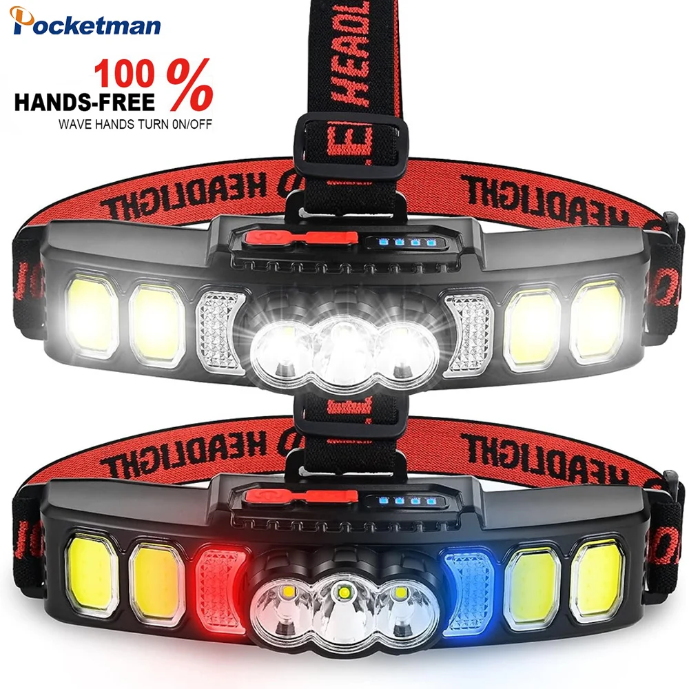 

Led Rechargeable Headlamp 6 Modes Head Flashlight with Red Light Fishing Headlight for Waterproof Outdoor Hiking Camping Running