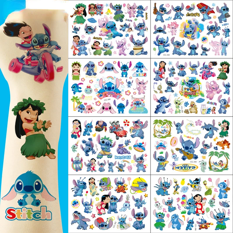 8 Interstellar Baby Stitch Cartoon Tattoo Stickers Children Stitch Water Transfer Disposable Tattoo Stickers Toys Kawaii Gifts