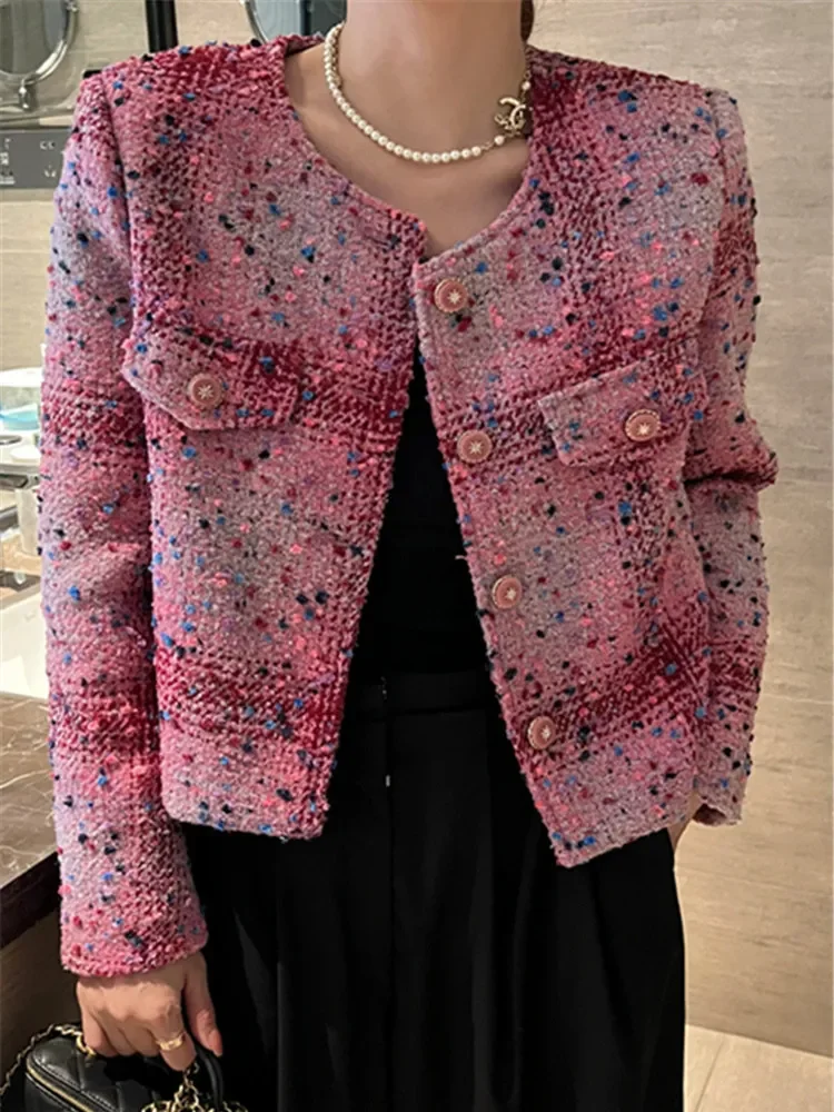 

High Quality French Vintage Luxury Small Fragrance Tweed Jacket For Women Fall Winter Elegant Fashion Woolen Coat Outwear Casaco