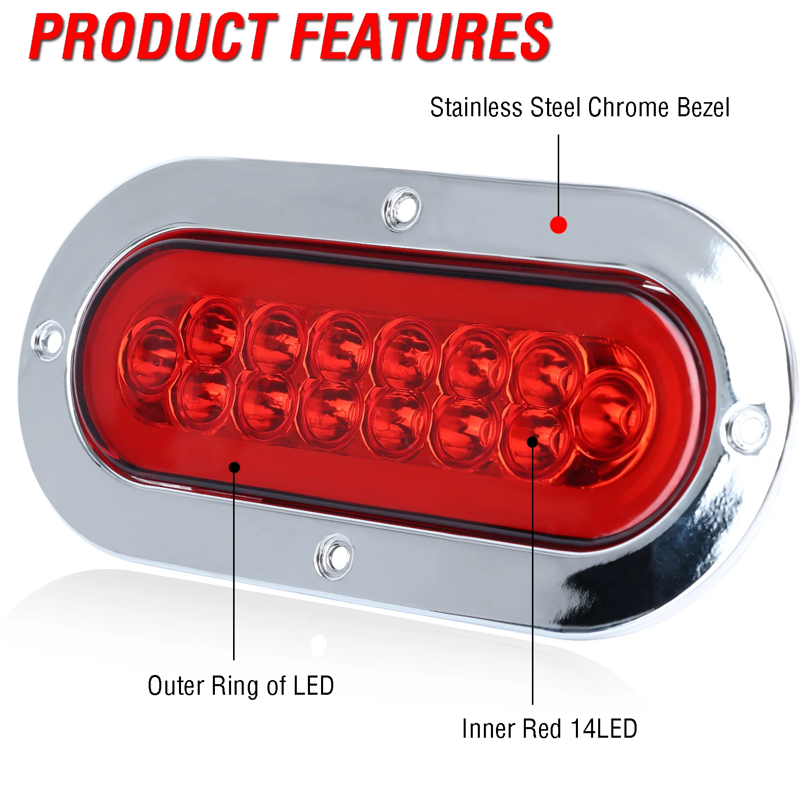 Partsam 2PCS Trailer Truck Boat Bus Red LED 6" Inch Oval Stop Turn Tail Brake Light DOT Certified Marker Lights Sealed Surface Mount 12V Waterproof IP65 Replacement For Trailer RV Trucks In - Foto 6