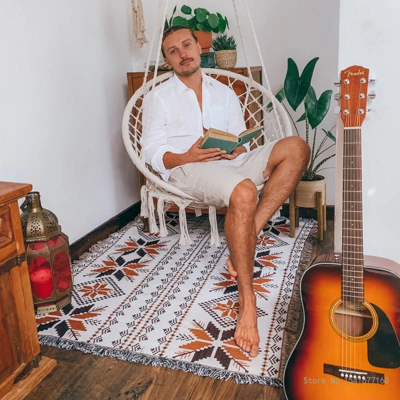 Creative Bohemia Decorative Sofa Blanket, Family Style, Car Blanket, Indian Outdoor Rug, Picnic Mat, Travel, Pastoral, 1Pc