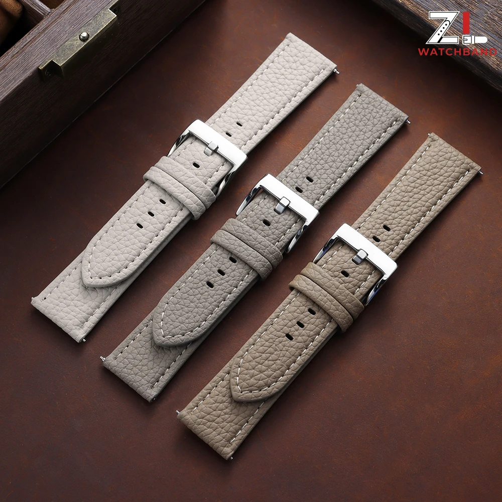 Lychee Pattern Leather Quick Release Watch Strap Bracelet