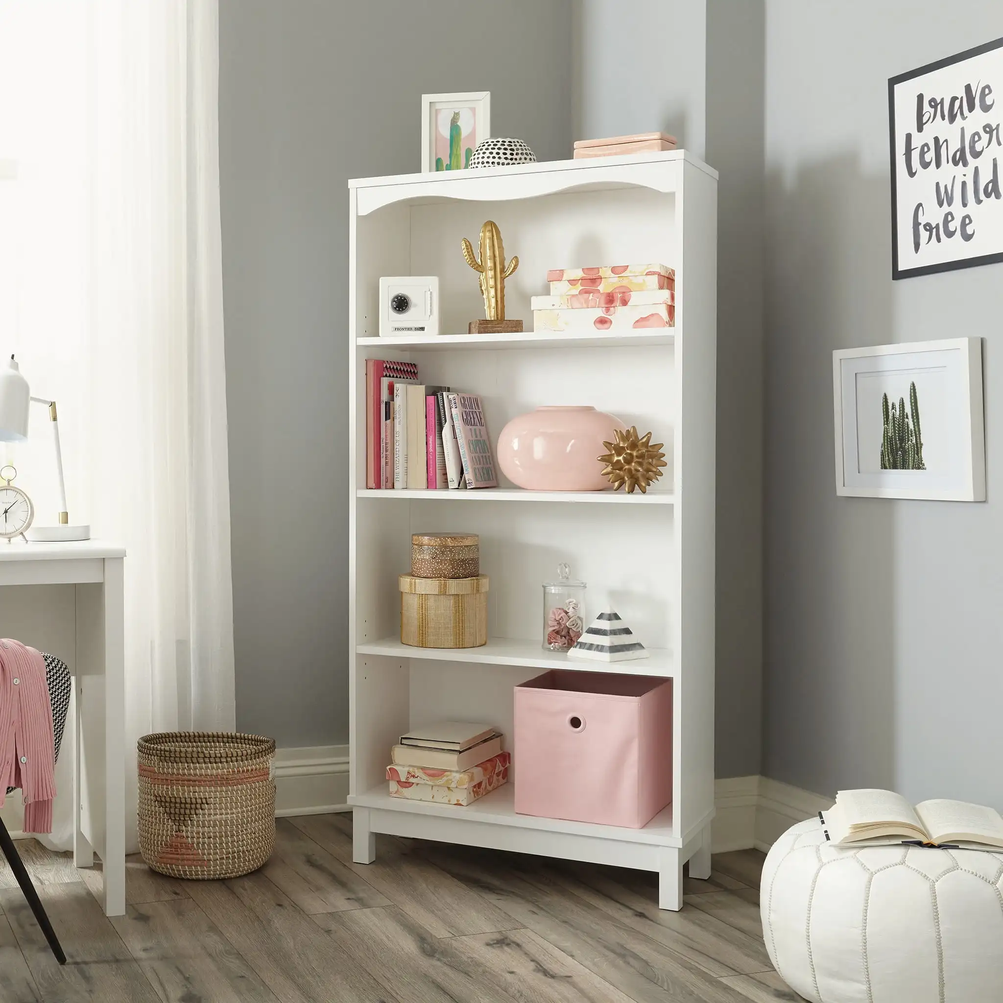 

4-Shelf Bookcase, Soft White Finish