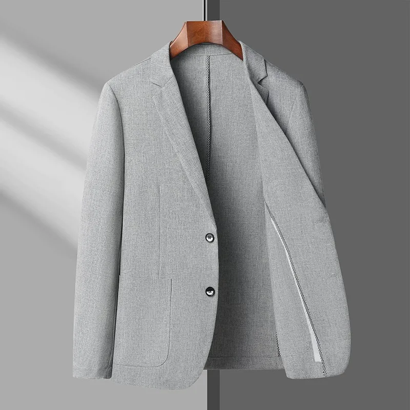 Summer Ice Silk Blazers Elasticity Men's Thin Windbreak Classic Solid Color Casual Business Suit Jackets Office Social Coat
