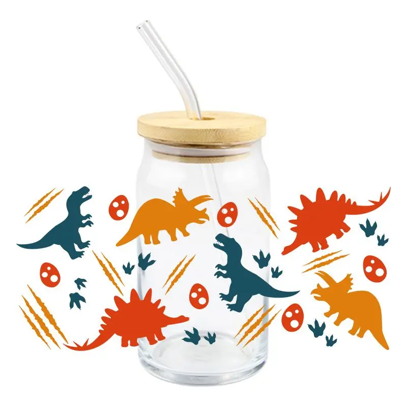 Cartoon Dinosaur UV DTF Wrap Transfer Stickers Cute Funny Design Waterproof Wrap For Glassses Cups Mugs Decal Simple To Use 3d stickers uv dtf wrap transfer