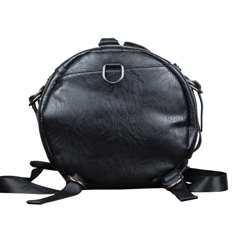 Black Men Multifunction Travel Bag PU Leather Casual Large Capacity Laptop Rucksack Male Hike Bucket Backpack