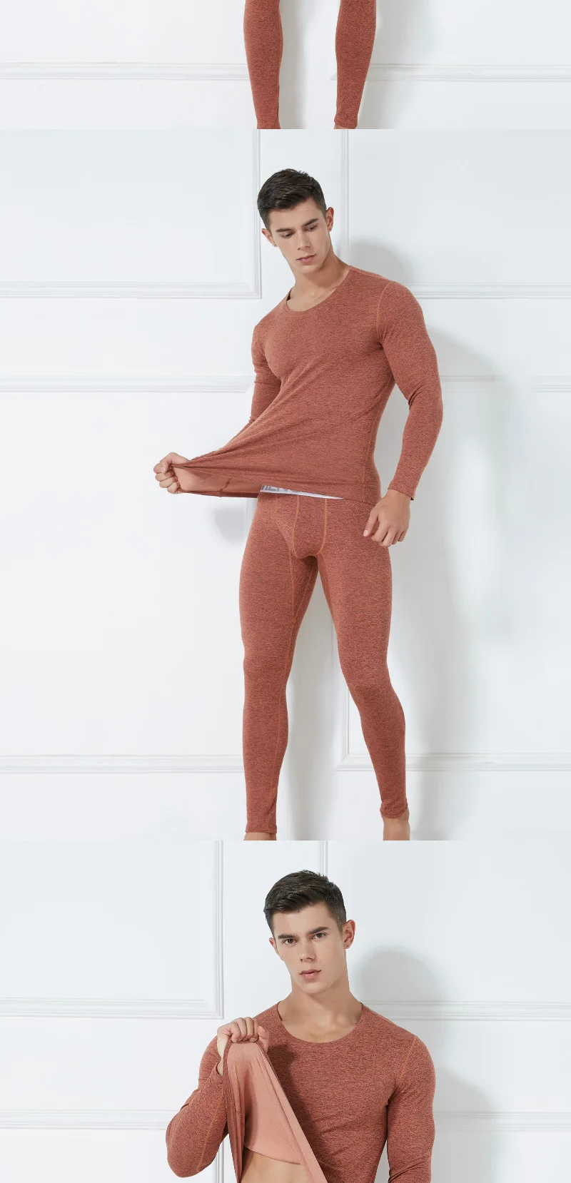 Set Autumn Winter Thermal Underwear Men's Round Neck Plush Thickened Warm Underwear Youth Tight Fashion Clothe Top and Pant Suit