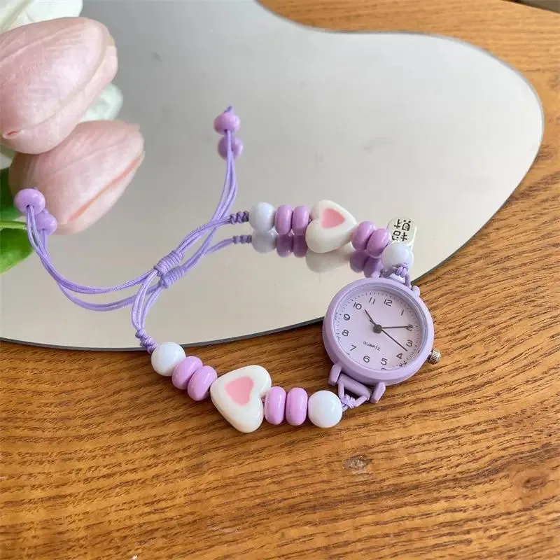 New Weaving Design Bracelet Watches for Women Girls Cute Beaded Quartz Watches Gifts