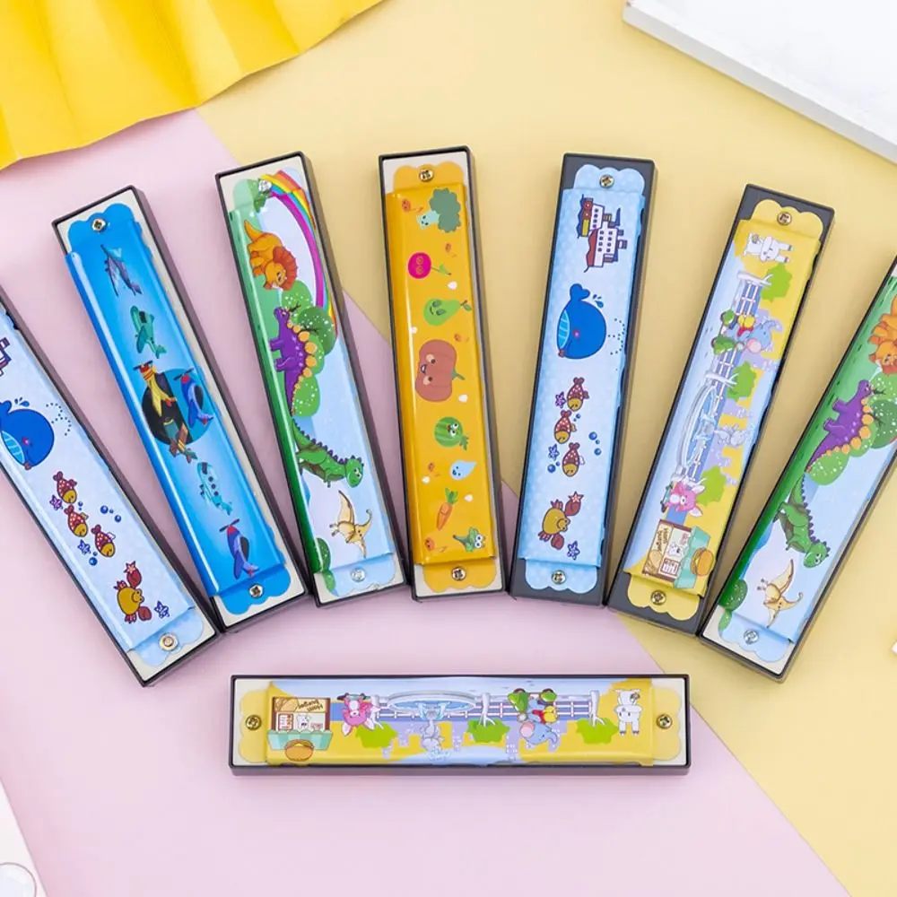 16 Holes Metal Painted Harmonica Educational Montessori Cartoon Pattern Kids Toy kids harmonica