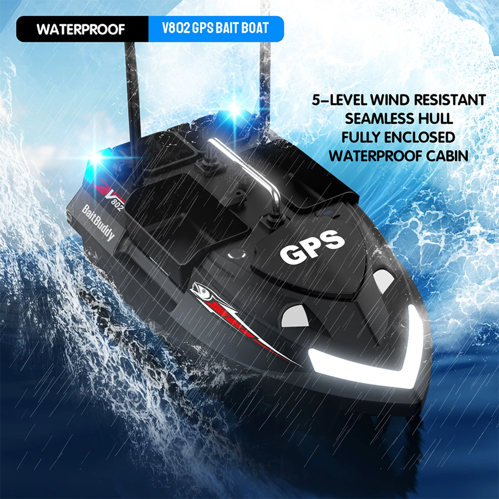 Bateau Appât Télécommandé Fourragère 500m - 2kg - Pêche De Nuit - Noir
