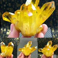 Natural Healing Gemstone Crystal Irregular Electroplating Yellow  Aura Quartz Crystals Cluster Raw Stone Hand craft Deco 1