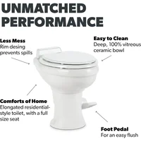 320 RV Toilet  White ,Standard Height ,Gravity Toilet,Elongated Ceramic Bowl,Flush with Foot Pedal,For RVs,and Outdoor Campers 2