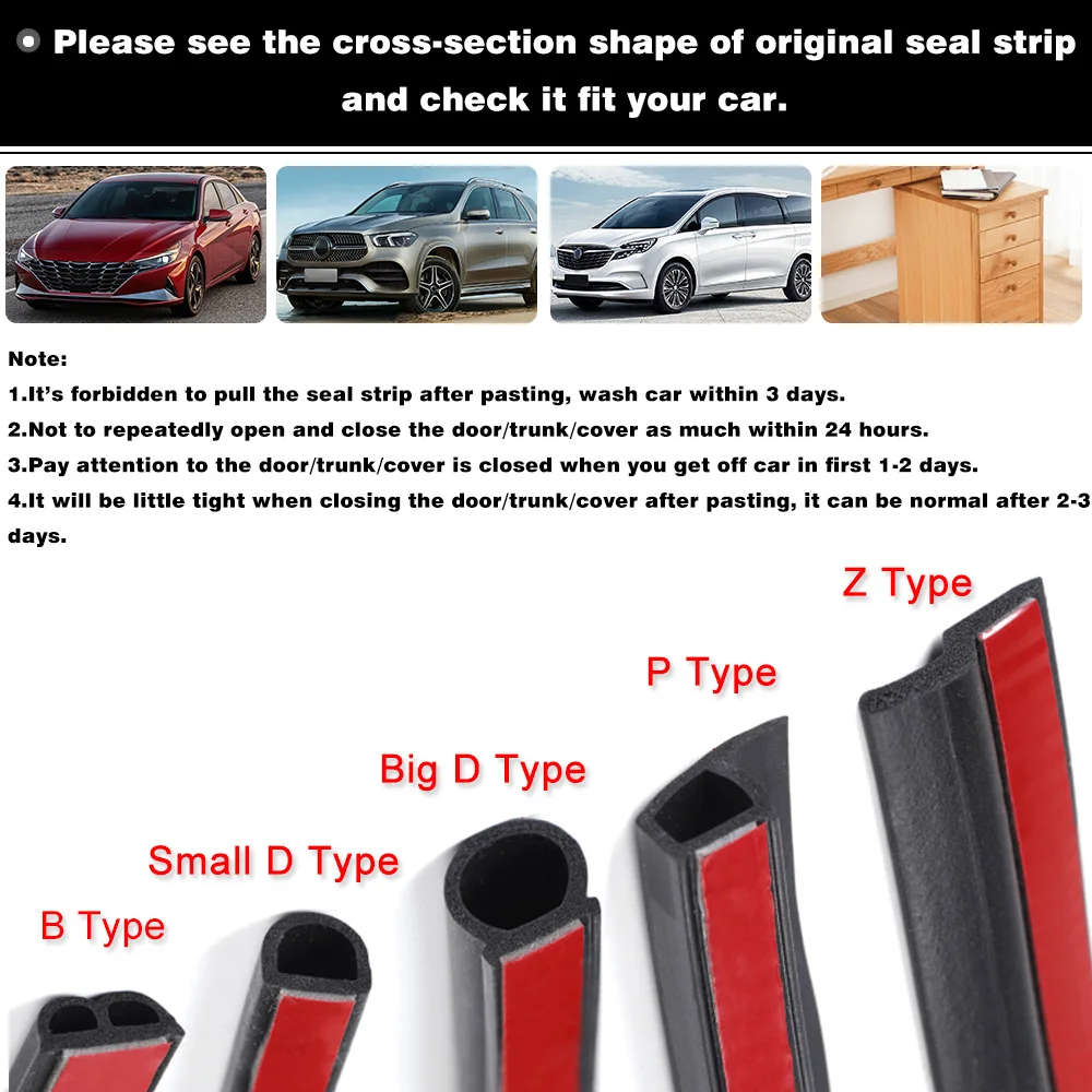 4 Meters Big D Small D Z Shape P B Type 3M Car Door Seal Strip EPDM Noise  Insulation Anti-Dust Soundproofing Car Rubber Seal - AliExpress