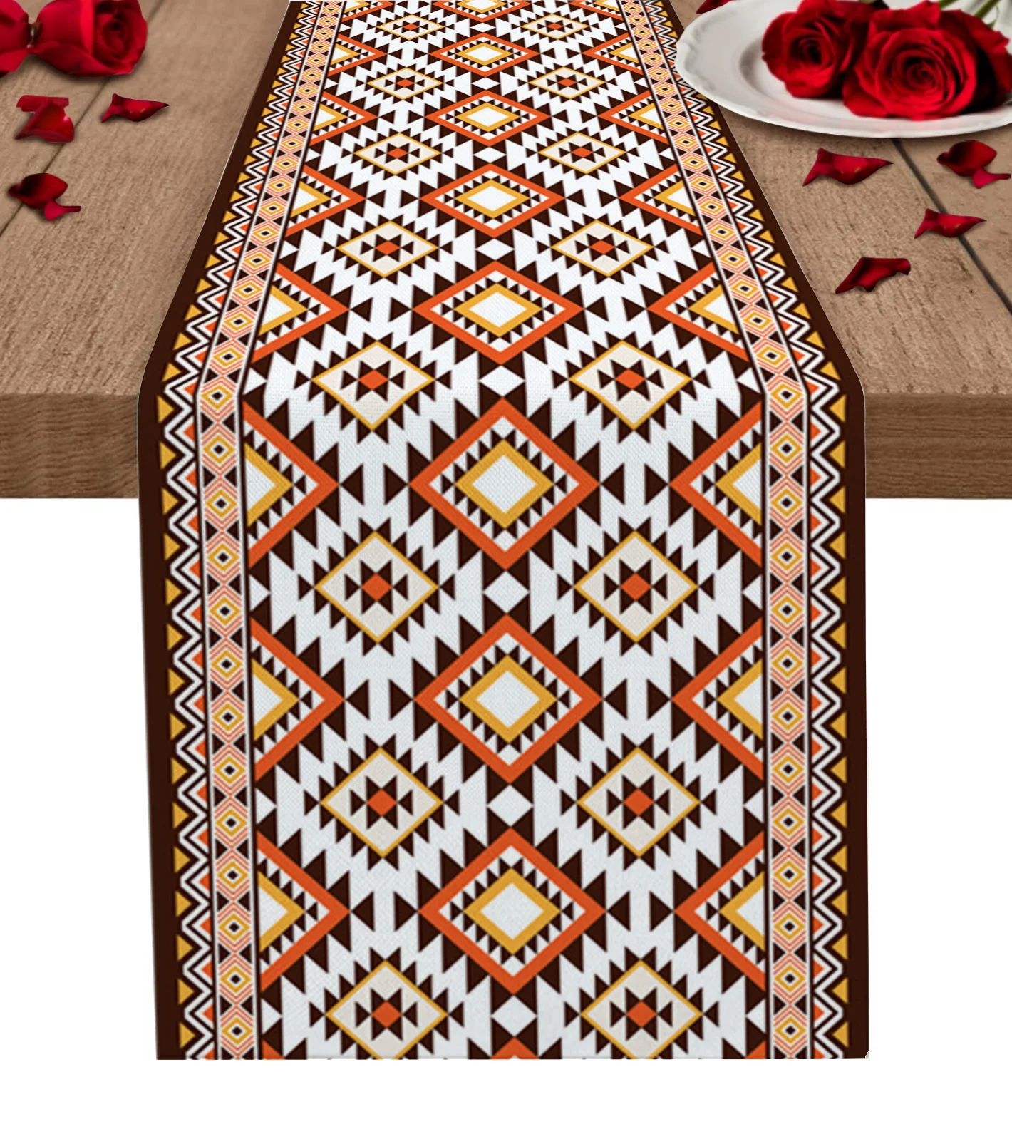 

American Tribal Pattern Linen Table Runner Kitchen Table Decoration Farmhouse Reusable Dining Table Cloth Wedding Party Decor