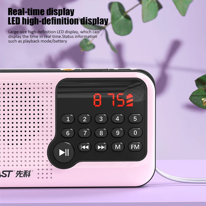 Mini FM Radio Portable LCD Display Radio Speaker USB TF Card MP3 Music Player Support Time Display Power-off Memory Headset Play