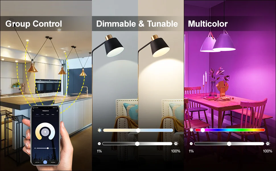 Description Picture 4 of item4Pack GU10 Smart Bulb RGBCW Color Changing Alexa LED Light Bulbs 5W WiFi Track Light Bulbs Dimmable Music Sync WiFi Smart Bulbs
