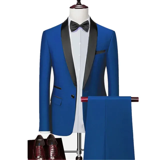 Men Skinny 3 Pieces Set Formal Slim Fit Tuxedo Prom Suit / Male Groom Wedding Blazers High Quality Dress Jacket Coat Pants Vest - 2 Pcs Set Bao Blue, Asian 4XL is US XL