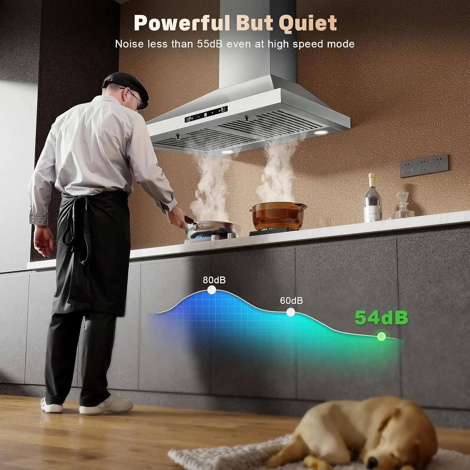 24/30 Inch Wall Mount 450CFM Stainless Kitchen Vent Gesture Sensing & Touch Control 3 Speed Range Hood 4