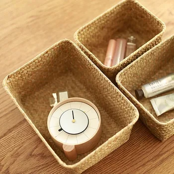 수제 우븐 씨그래스 보관 바구니, 빨대 등나무 바구니, 피크닉 바구니, 과일 보관함, 화장품 보관 용기, 홈 데코