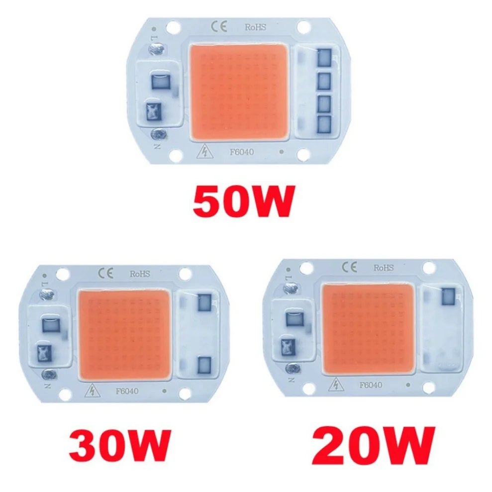 LED 램프 칩, COB 칩, 드라이버 필요 없음, 스포트라이트, 풀 스펙트럼, DIY 꽃 조명, 220V, 20W, 30W, 50W