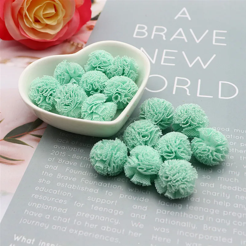 20mm Net Yarn Elastic Flower Ball DIY Lace Craft Tennis Pompom Pendant Hairpin Jewelry Decoration Making Accessories 50-100pcs