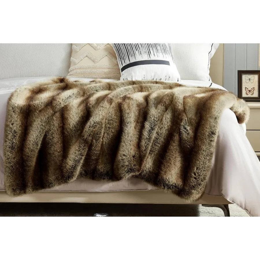 Highend Luxury Thick Fuzzy Faux Lion Fur Throw Blanket 50 x 60 Decorative Soft Cozy Accent Animal Skin Fluffy Lap Blanket for C