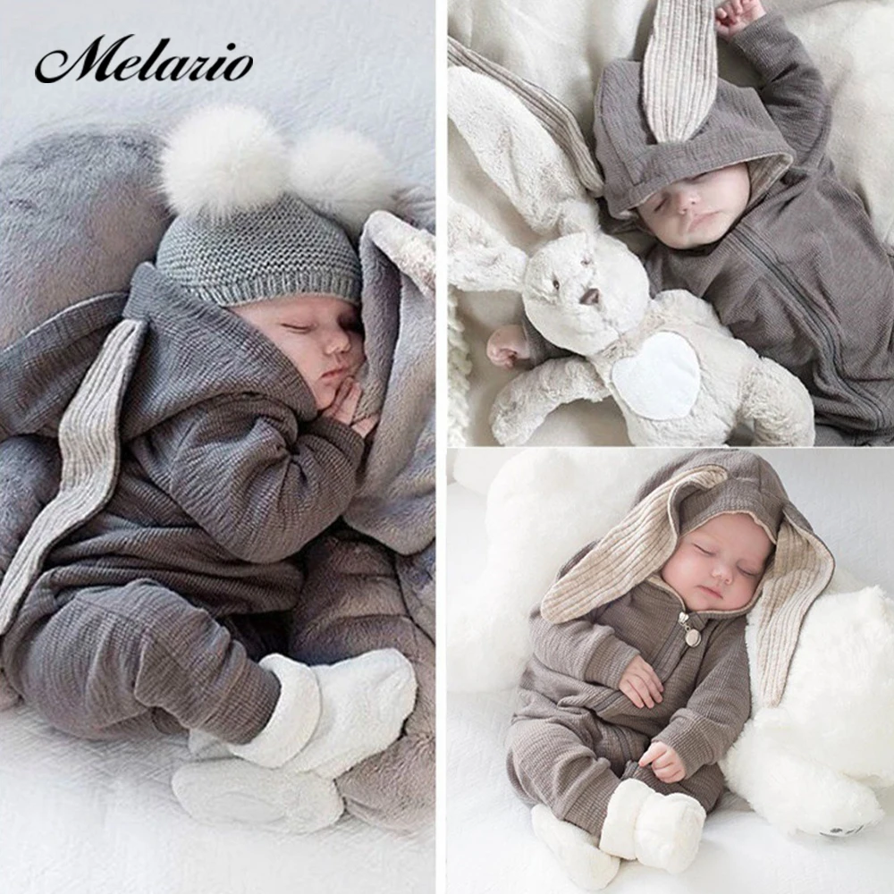 Melario Infant Romper Boys Long Sleeved Clothing Baby Children's Big Ears Rabbit Bodysuit Girl Baby Hooded Zipper Creeper Romper