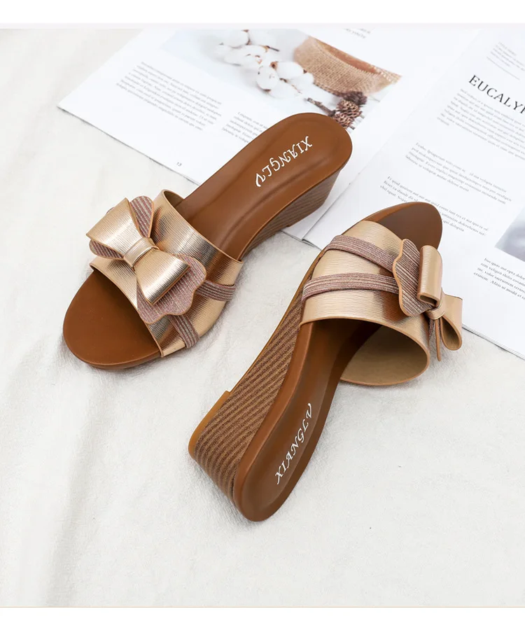 Women's Sandals Summer 2023 New Elegant Versatile Slippers Wear Thick Sole Fashion Large Wedge Caligae 1418-441