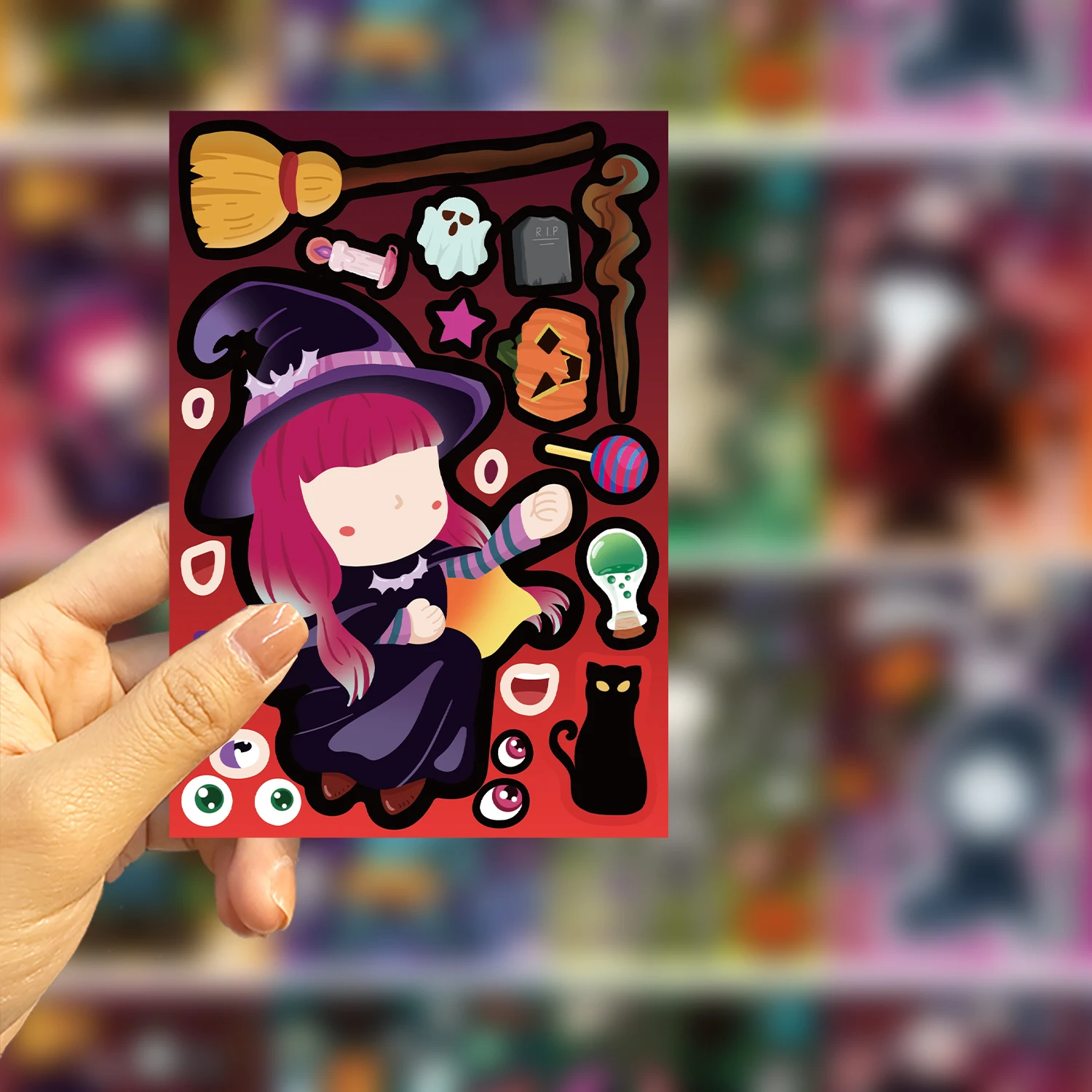 8/16/24 Stück Halloween-Aufkleber zum Basteln für Kinder, machen Sie ein Gesicht, Hexe, Kürbis, Geist, Montage, Puzzle-Aufkleber, Partybevorzugung, DIY-Spielzeug – Detail 4