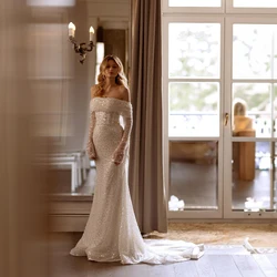 Off the Shoulder Sweetheart Wedding Dresses for Women Sequin Shiny Wedding Gowns Mermaid Court Bridal Gown with Removable Sleeve