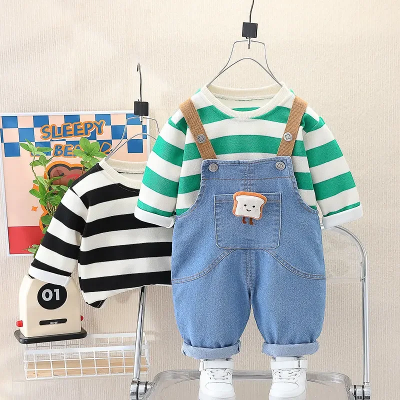 

2023 Autumn Baby Girls Boys Clothing Infant Suit Cotton Hoodies Causal T-Shirt Overalls Jeans Denim 2pcs/Set Casual Kids Costume