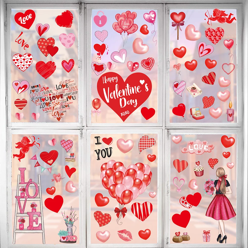 

Wall Sticker Decor Valentine Window Clings Day Decorations for Glass Windows Love Valentines Pvc Heart Stickers Valentine's