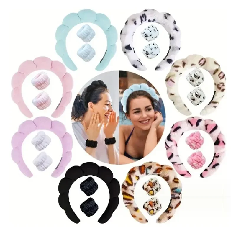 Bands Cuff 3PCS For Women Puffy Sponge Hair Waterproof Bands Absorbent Wristbands Women Hair Accessories Set Wash Face Headbands