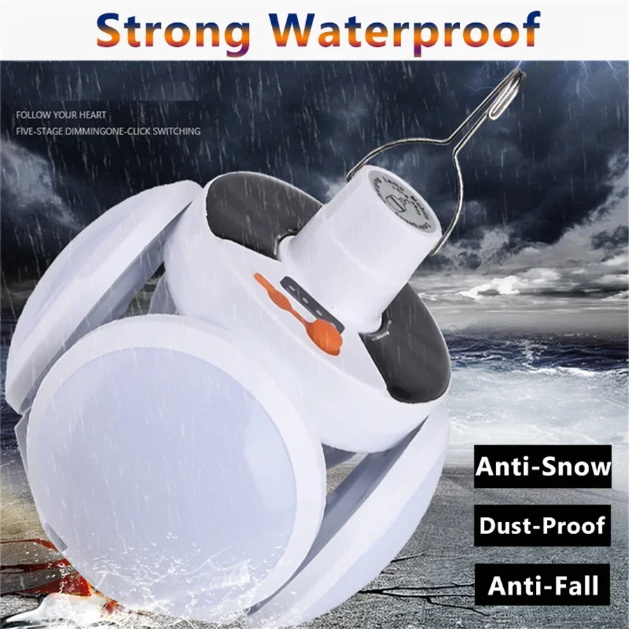 Waterproof LED Solar Bulb Lamps Portable Foldable Garden Lights USB Recharge Emergency Night Market Lights Outdoor Camping Light